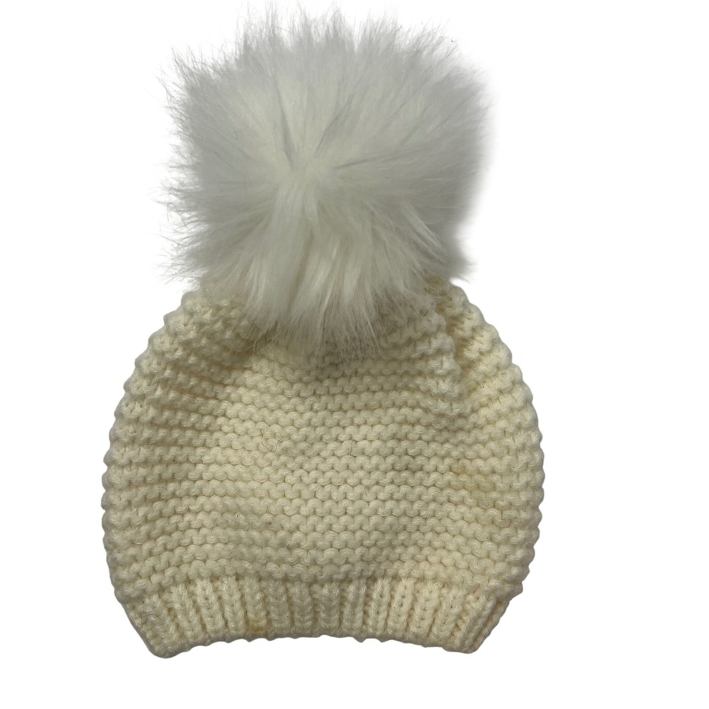 Capelli New York Cream Knit Infant Pom-Pom Beanie Hat‎ 0-6M GK-61958I Ivory